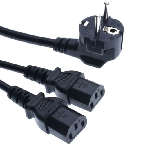 AJTECH® 3M Netz Y Kabel Kaltgerätekabel IEC-C13 Stromkabel - Euro Stecker Winkel auf 2 x C13 Y-Splitter Netzkabel - Kabel Für PC Computer Monitor TV Fernseher Drucker Beamer - 3M von AJTECH