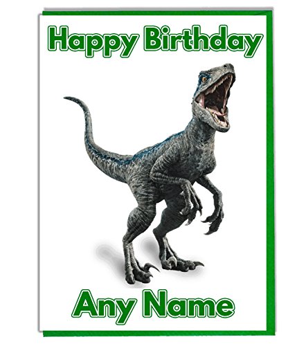 AK Giftshop Geburtstagskarte, Motiv: Velociraptor, Dinosaurier, personalisierbar von AK Giftshop