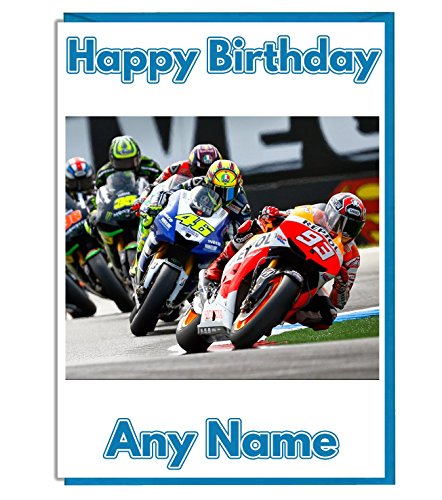 AK Giftshop MotoGP Race Themed Personalisierte Geburtstagskarte – fügen Sie einen Namen und Alter hinzu. von AK Giftshop