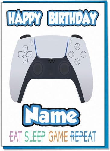 AK Giftshop Personalisierte Geburtstagskarte mit Gaming-PS5-Controller-Motiv, personalisierbar von AK Giftshop