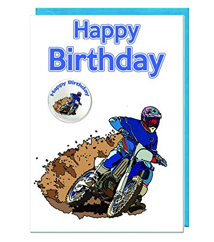 Geburtstagskarte, Motiv: Motorrad, Motocross, Dirt Bike, mit Abzeichen von AK Giftshop