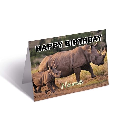 Geburtstagskarte mit Nashorn-Motiv, personalisierbar von AK Giftshop