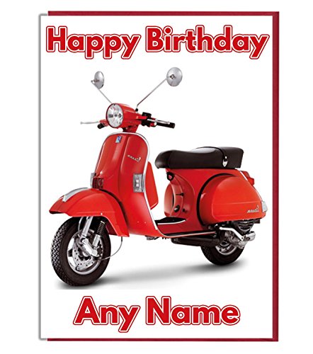 Geburtstagskarte mit Vespa-Roller-Motiv, personalisierbar – fügen Sie einen Namen und ein Alter hinzu von AK Giftshop