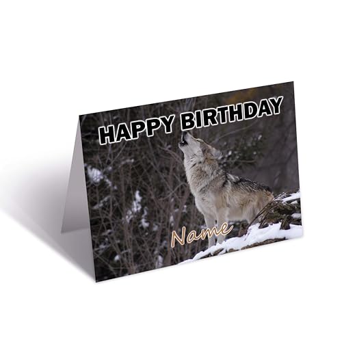 Geburtstagskarte mit Wolf-Motiv, personalisierbar von AK Giftshop