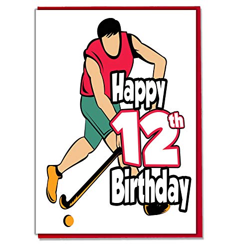 Geburtstagskarte zum 12. Geburtstag, Motiv: Feldhockey, für Jungen, Sohn, Enkel, Freund, Neffe, Bruder von AK Giftshop