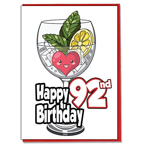 Gin and Tonic Geburtstagskarte zum 92. Geburtstag, für Damen, Herren, Tochter, Sohn, Freund, Ehemann, Ehefrau, Mutter, Vater, Schwester, Bruder von AK Giftshop