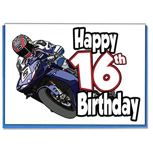 MotoGP Motorradfahrer – Geburtstagskarte zum 16. Geburtstag – Jungen, Sohn, Teenager, Enkel, Freund, Neffe, Bruder von AK Giftshop