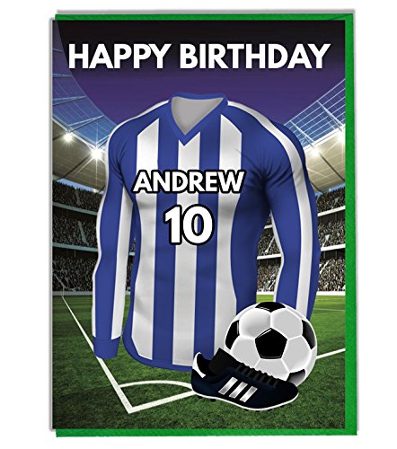 Personalisierbare Geburtstagskarte mit Fußballmotiv für Vater, Ehemann, Sohn, Tochter, Mutter, Sheffield, Farben von AK Giftshop
