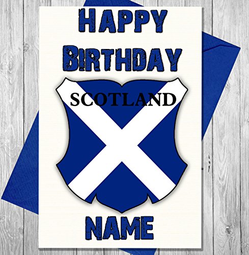 Personalisierbare Geburtstagskarte mit Schottland-Schild, Rugby-Shirt – jeder Name und jedes Alter gedruckt auf der Vorderseite von AK Giftshop
