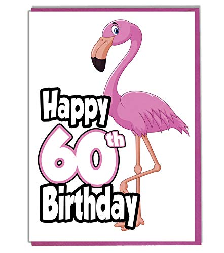 Pink Flamingo Geburtstagskarte zum 60. Geburtstag, für Damen, Tochter, Enkelin, Schwester, Freundin. von AK Giftshop