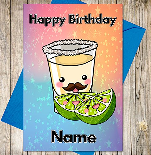 Tequila Shot & Lime Personalisierte Geburtstagskarte – Jeder Name und Alter gedruckt auf der Vorderseite von AK Giftshop