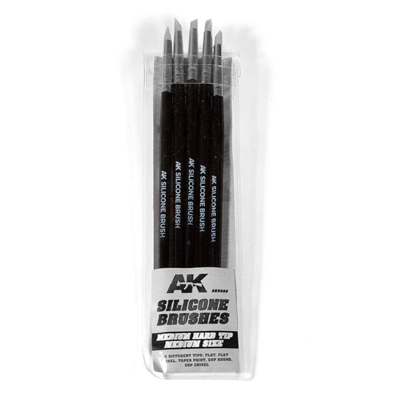 SET 5 PINCELES DE SILICONA DUREZA MEDIA. TAMAÃO MEDIO / SET OF 5 SILICONE BRUSHES MEDIUM HARD TIP MEDIUM von AK Interactive