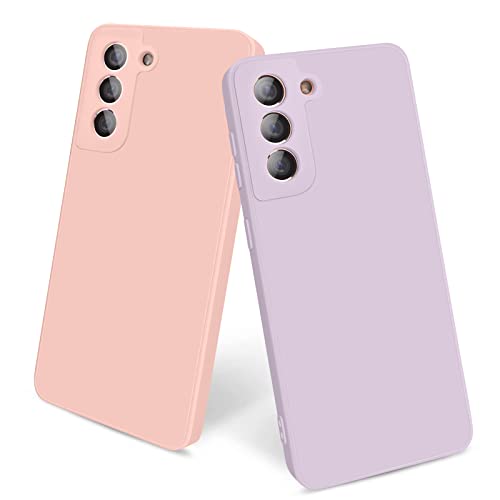 AK 2 Stück Kompatibel mit Samsung Galaxy S21 5G 2021 Hülle Silikon Handyhülle mit Microfiber Stoßfeste Schutzhülle für amsung S21 5G 6.2" (Lavendel+Rosa) von AK