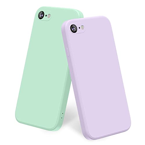 AK 2 Stück Kompatibel mit iPhone SE 2020 / iPhone 8 / iPhone 7 / iPhone SE 2022 Hülle Silikon Handyhülle mit Microfiber Stoßfeste Schutzhülle Hülle 4,7" (Lavendel+Hell Cyan) von AK