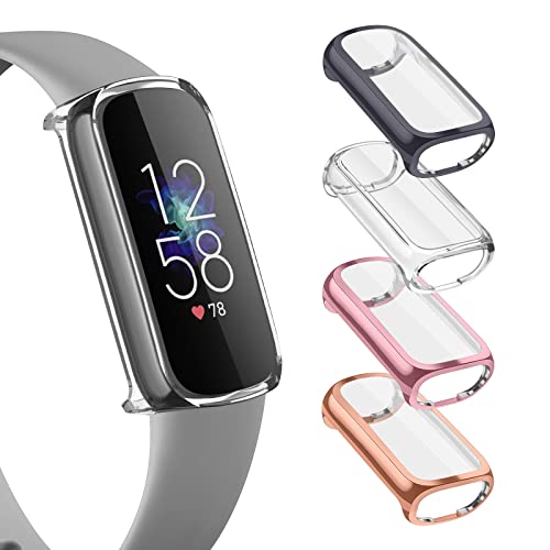 AK 4 Pack Schutzhülle Kompatibel mit Fitbit Luxe, Flexibles TPU Vollschutz Schutz Hülle mit Kratzfest Displayschutz für Fitbit Luxe(Roségold/Rosa/Transparent/Schwarz) von AK