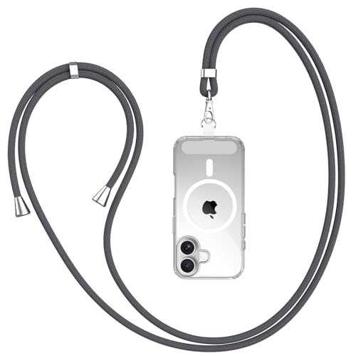 AK Handykette Universal, Handy Lanyard, Geeignet für Alle Smartphones mit 1 Stück Universelles Patch, Handyband Passend für Jede Handyhülle, Einstellbar und Abnehmbar (Dunkelgrau) von AK