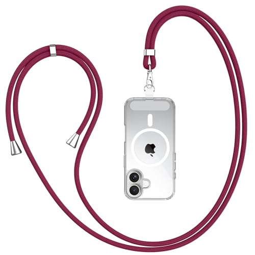 AK Handykette Universal, Handy Lanyard, Geeignet für Alle Smartphones mit 1 Stück Universelles Patch, Handyband Passend für Jede Handyhülle, Einstellbar und Abnehmbar (Weinrot) von AK