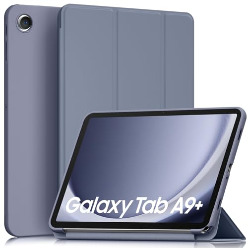 AK Hülle für Samsung Galaxy Tab A9+ / A9 Plus 11 Zoll Schutzhülle, Langlebig Kratzfest PU Leder mit Standfunktion und Auto Wachen/Schlafen Case für Tablet A9+ SM-X210/X216/X218 (Blau Grau) von AK