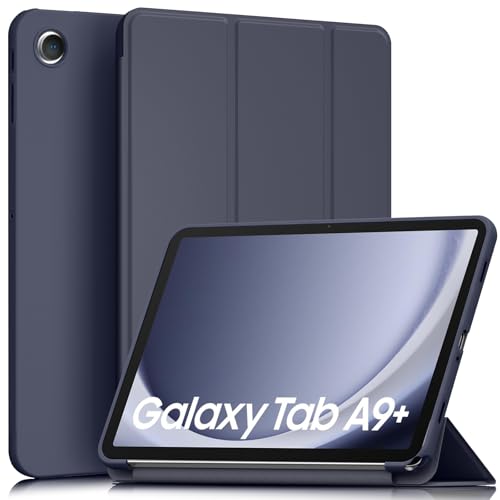 AK Hülle für Samsung Galaxy Tab A9+ / A9 Plus 11 Zoll Schutzhülle, Langlebig Kratzfest PU Leder mit Standfunktion und Auto Wachen/Schlafen Case für Tablet A9+ SM-X210/X216/X218 (Dunkelblau) von AK