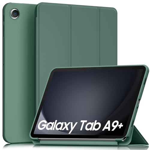 AK Hülle für Samsung Galaxy Tab A9+ / A9 Plus 11 Zoll Schutzhülle, Langlebig Kratzfest PU Leder mit Standfunktion und Auto Wachen/Schlafen Case für Tablet A9+ SM-X210/X216/X218 (Dunkelgrün) von AK
