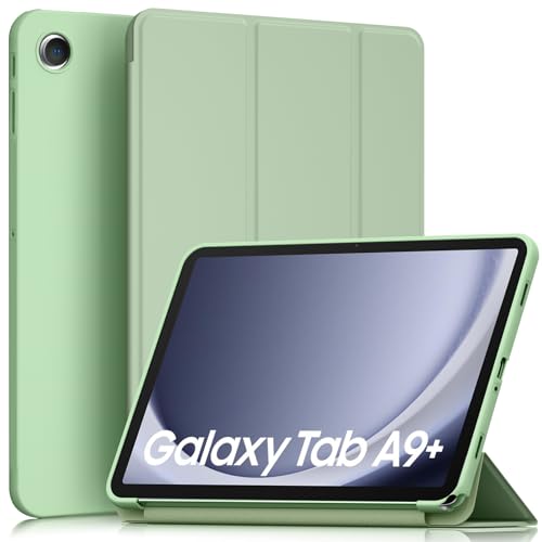 AK Hülle für Samsung Galaxy Tab A9+ / A9 Plus 11 Zoll Schutzhülle, Langlebig Kratzfest PU Leder mit Standfunktion und Auto Wachen/Schlafen Case für Tablet A9+ SM-X210/X216/X218 (Matcha Grün) von AK