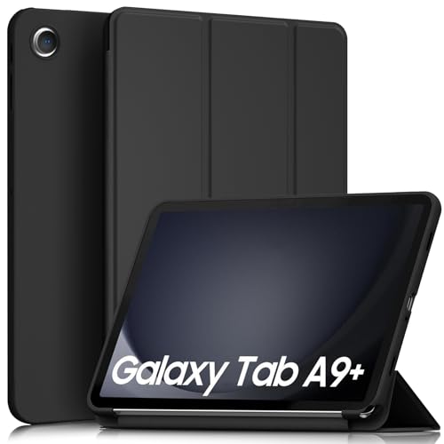 AK Hülle für Samsung Galaxy Tab A9+ / A9 Plus 11 Zoll Schutzhülle, Langlebig Kratzfest PU Leder mit Standfunktion und Auto Wachen/Schlafen Case für Tablet A9+ SM-X210/X216/X218 (Schwarz) von AK