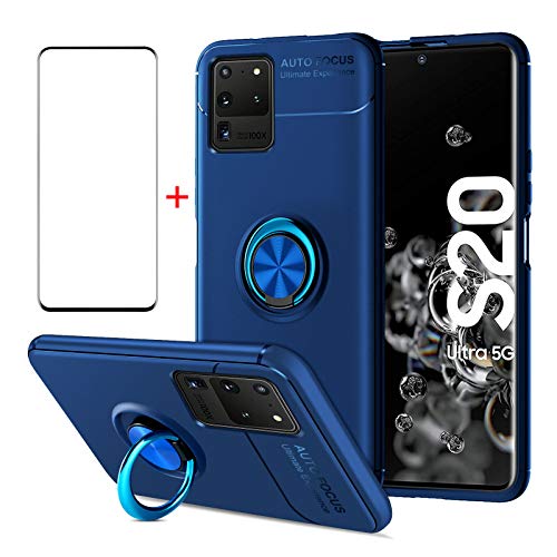 AKABEILA Handyhülle Schutzfolie Samsung Galaxy S20 Ultra 4G/5G Hülle Case Displayschutzfolie Silikon Samsung S20 Ultra Bildschirmschutz Schutzhülle Telefonhalter Stoßfest Ring Griff Ständer von AKABEILA