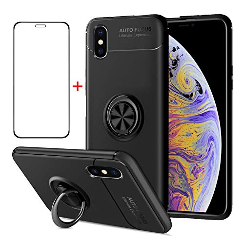 AKABEILA Handyhülle Schutzfolie iPhone XS Max Hülle Schutzfolie Handyhülle Silikon kompatibel für iPhone XS Max Hülle Case Schutzfolie Schutzhülle Telefonhalter Stoßfest Ring Griff Ständer von AKABEILA