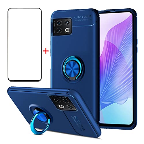 AKABEILA Handyhülle für OnePlus 10 Pro Hülle & Schutzfolie 360 Grad Ring Halter Schutzhülle Silikon Cover Stoßfest Case [Unterstützen Magnetische Autohalterung], Blau von AKABEILA