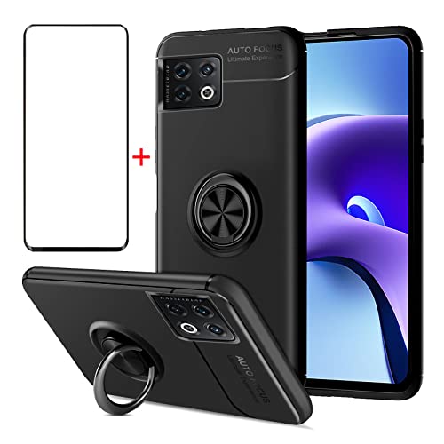 AKABEILA Handyhülle für OnePlus 10 Pro Hülle & Schutzfolie 360 Grad Ring Halter Schutzhülle Silikon Cover Stoßfest Case [Unterstützen Magnetische Autohalterung], Schwarz von AKABEILA