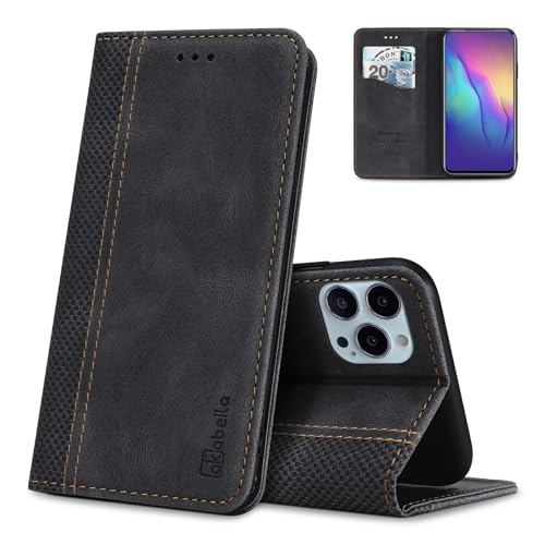 AKABEILA Handyhülle für Samsung Galaxy S24 Ultra Hülle Schutzhülle PU Leder Flip Case Ständer Brieftasche Klapphülle Tasche Tasche Case mit [Kartenfach] [Standfunktion] [Magnetisch] Schwarz von AKABEILA