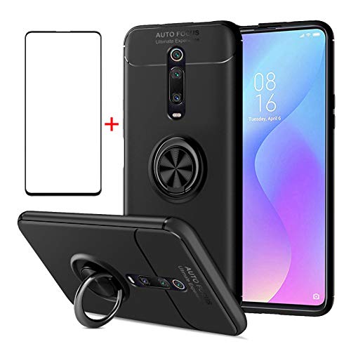 AKABEILA Handyhülle für Xiaomi Mi 10T/10T Pro/K30S Hülle & Schutzfolie Panzerfolie 360 Grad Ring Halter Schutzhülle Silikon Cover Stoßfest Case [Unterstützen Magnetische Autohalterung], Schwarz von AKABEILA