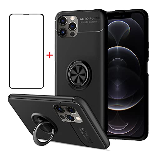 AKABEILA Handyhülle für iPhone 13 Hülle & Schutzfolie 360 Grad Ring Halter Schutzhülle Silikon Cover Stoßfest Case [Unterstützen Magnetische Autohalterung], Schwarz von AKABEILA