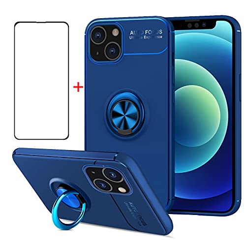 AKABEILA Handyhülle für iPhone 13 Mini Hülle & Schutzfolie 360 Grad Ring Halter Schutzhülle Silikon Cover Stoßfest Case [Unterstützen Magnetische Autohalterung], Blau von AKABEILA