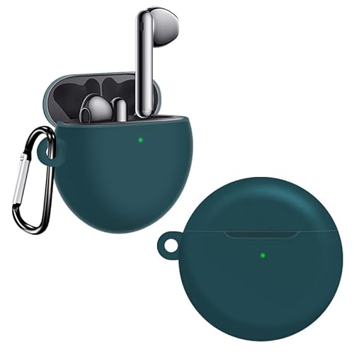 AKABEILA Haut Hülle Kompatibel mit Huawei FreeBuds 4/4E Schutzhülle Weiches Flüssiges Silikon Kabellose Ladehülle mit Karabiner Stoßfeste Kopfhörer Hülle LED Sichtbar von AKABEILA