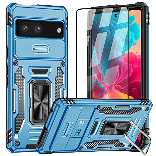 AKABEILA Hülle Schutzfolie für Google Pixel 7 Handyhülle Panzerfolie TPU PC Hybrid Schutzhülle Schutzglas Case 360 Ringhalter Ständer Verschiebbarer Kameraschutz 6.3" von AKABEILA