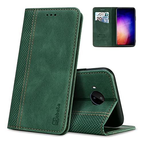 AKABEILA Hülle für Honor 70 Premium Leder Flip Wallet Case mit Magnetverschluss Kickstand Kartenfächer Folio Handyhülle Cover Schutz Stoßfest Grün von AKABEILA