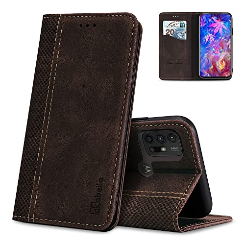 AKABEILA Hülle für Motorola Moto G31/G41 Premium Leder Flip Wallet Case mit Magnetverschluss Kickstand Kartenfächer Folio Phone Case Cover Stoßfest Dunkelbraun von AKABEILA