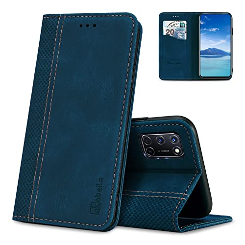 AKABEILA Schutzhülle für Oppo Find X3/X3 Pro, Premium-Leder, Magnetverschluss, Standfunktion, Kartenfächer, stoßfest, Blau von AKABEILA