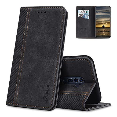AKABEILA Schutzhülle für Oppo Reno 10X Zoom/Reno 5G, Premium-Leder, Flip Wallet Case mit Magnetverschluss, Standfunktion, Kartenfächern, Folio Phone Case, stoßfest, Schwarz von AKABEILA