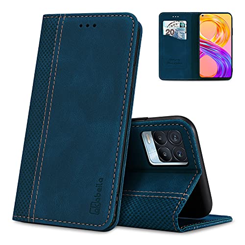 AKABEILA Hülle für Realme GT2 Pro PU Leder Flip Wallet Case mit Magnetverschluss Kickstand Kartenfächer Folio Handyhülle Cover Stoßfest Blau von AKABEILA