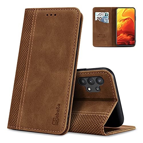 AKABEILA Hülle für Samsung Galaxy A33 5G Premium Leder Flip Wallet Case mit Magnetverschluss Kickstand Kartenfächer Folio Handyhülle Cover Schutz Stoßfest Hellbraun von AKABEILA