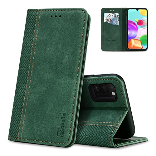 AKABEILA Hülle für Samsung Galaxy A41 Premium Leder Flip Wallet Case mit Magnetverschluss Kickstand Kartenfächer Folio Handyhülle Cover Schutzhülle Stoßfest Grün von AKABEILA