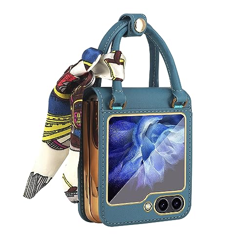 AKABEILA Hülle für Samsung Galaxy Z Flip 5 5G Handtasche Hülle Luxus Solide PU Leder Tasche mit Band Handyhülle Folio Flip Cover 6,7 Zoll Grün von AKABEILA