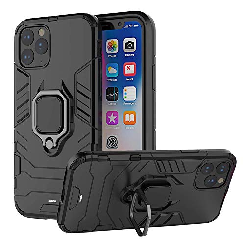 AKABEILA Hülle für iPhone 11 Pro Handyhülle Schutzhülle Fingerringgriff Ständer Metall Halter Silikon PC Hybridrüstung Dual-Layer Anti-Scratch Stoßfest Kompletter Hüllen [Schwarz] von AKABEILA