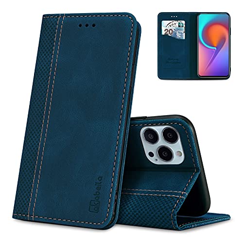 AKABEILA Hülle für iPhone 13 Pro Max, Premium PU Leder Flip Folio Wallet Book Case Handyhülle Cover mit Magnetverschluss Ständer Kartenfach Blau von AKABEILA