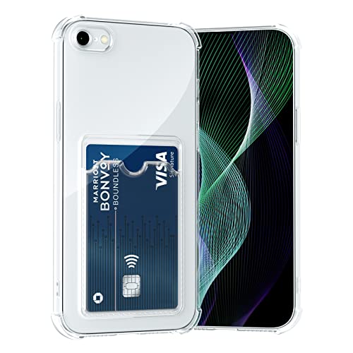 AKABEILA Hülle für iPhone SE 2022/SE 2020/8/7 Schutzhülle mit Kartenfach Transparent Silikon TPU Handyhülle Dünn Weiche Stoßfest Flexibel Handy Tasche Bumper Brieftasche Case Cover 4.7" von AKABEILA
