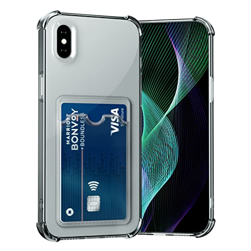 AKABEILA Hülle für iPhone X/XS Schutzhülle mit Kartenfach Transparent Silikon TPU Handyhülle Dünn Weiche Stoßfest Flexibel Handy Tasche Bumper Brieftasche Case Cover 5.8" von AKABEILA