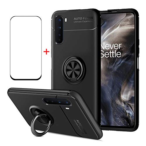 AKABEILA OnePlus Nord CE 5G Handyhülle Silikon, OnePlus Nord CE 5G Hülle und Displayschutzfolie, für OnePlus Nord CE 5G Case Cover, Stoßfest Kickstand Ring Grip Holder Gehärtetes Glas, Schwarz von AKABEILA