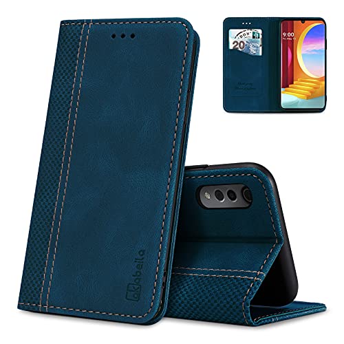AKABEILA Schutzhülle für LG Velvet 4G / 5G, Premium-Leder-Klapphülle mit Magnetverschluss, Ständer, Kartenfächer, Folio-Handyhülle, stoßfest, Blau von AKABEILA